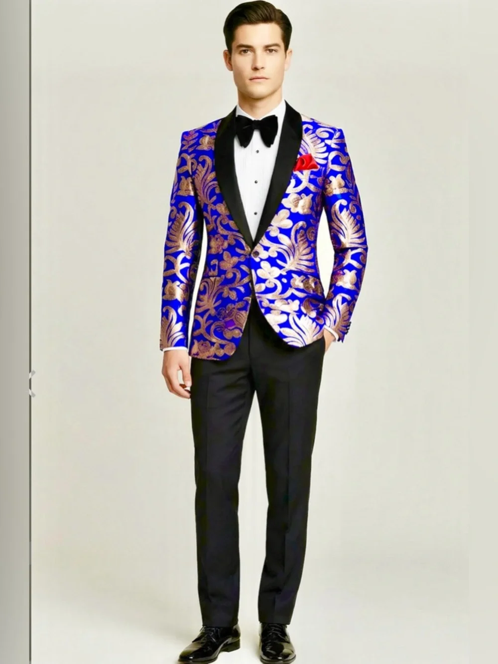 Macy's Cobalt Blue velvet Blazer with Gold Floral Jacquard
